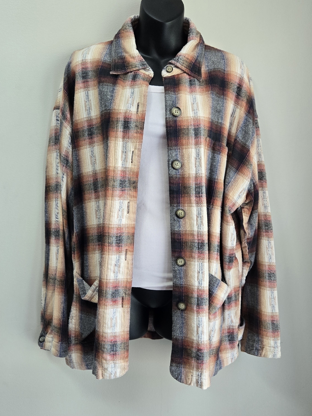 Vintage PUNCH Plaid Shacket Womens L 100% Cotton 3 pocket 90s Grunge Cabincore